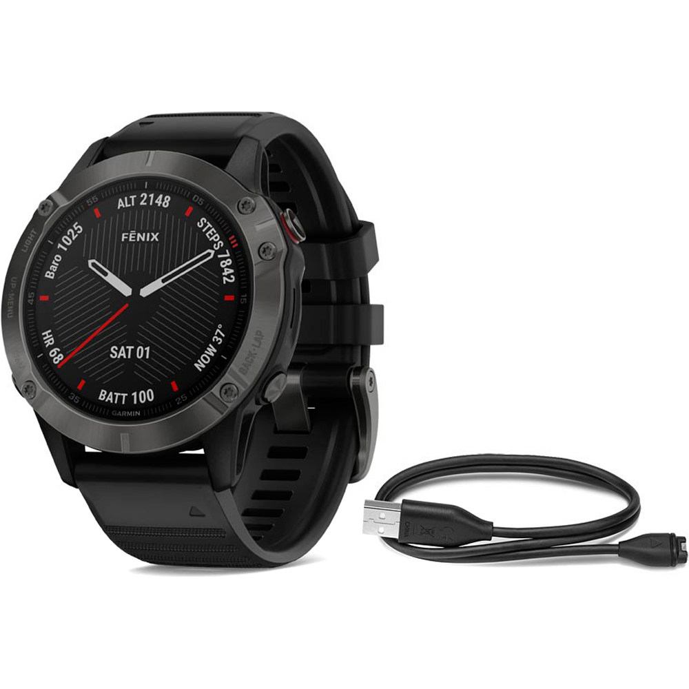 Garmin pulsómetros con gps FENIX 6 Sapphire Black w/Black Band vista frontal