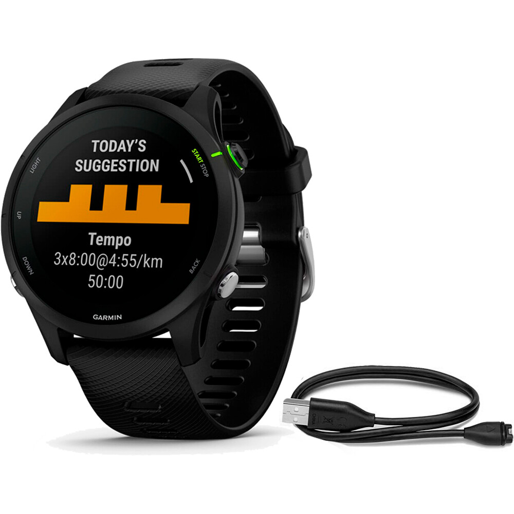 Garmin pulsómetros con gps Forerunner 255 Music negro vista frontal