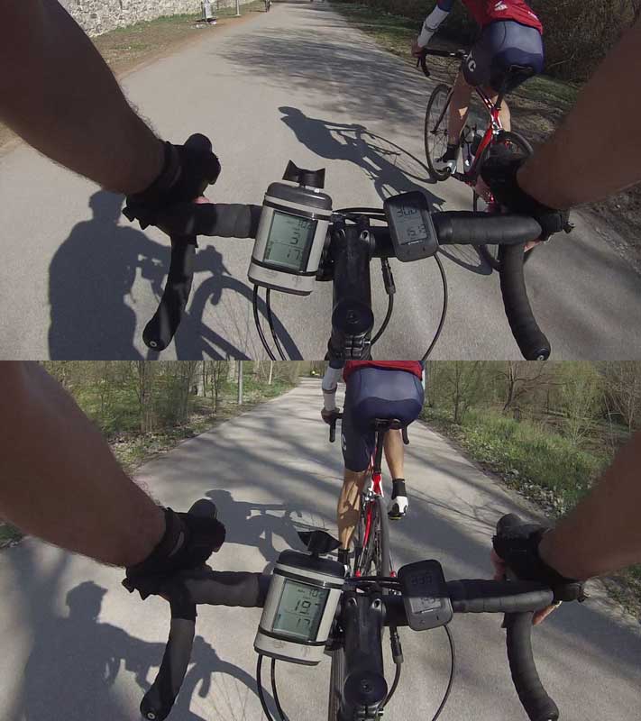 resultados del anemómetro entre ir a rueda e ir solo sin nadie delante