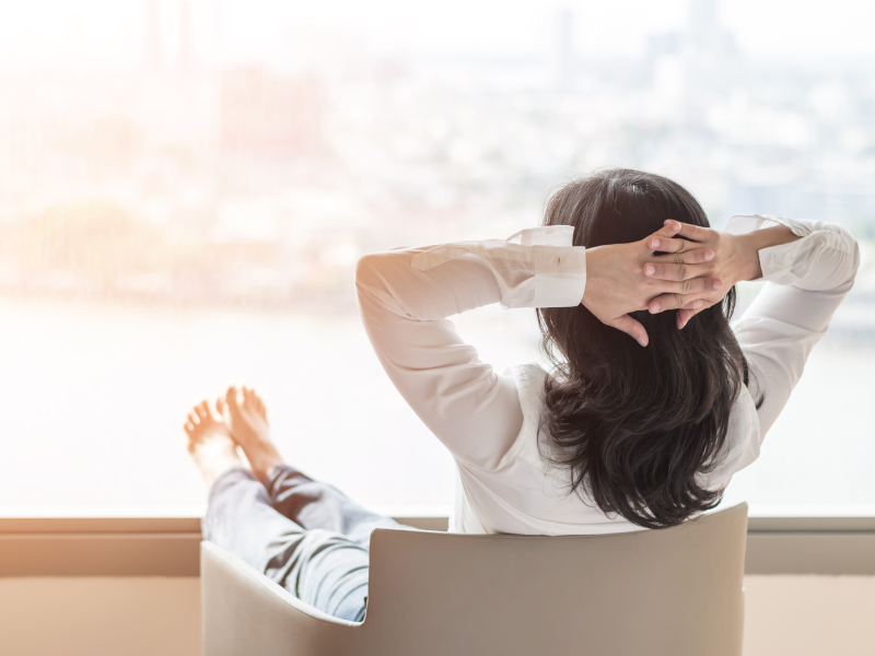 simple life style relaxation with asian working business woman healthy lifestyle take it easy resting in comfort hotel or home living room having free time with peace of mind and self health balance