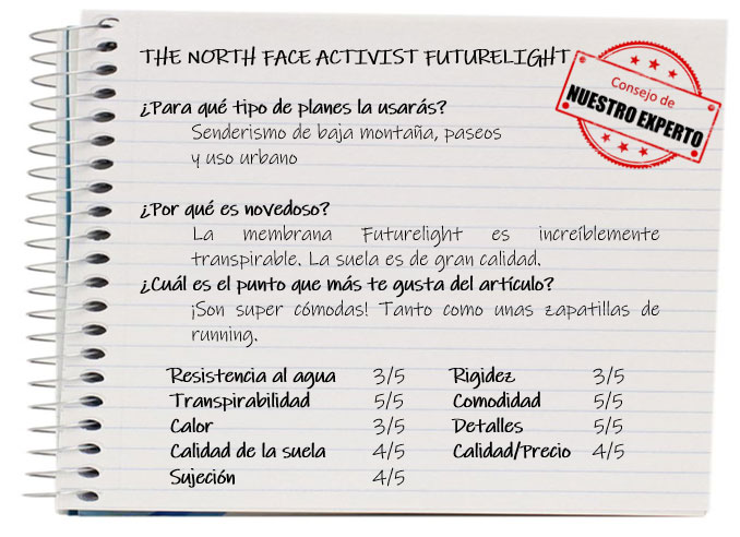 Las mejores zapatillas de trekking. Ficha The North Face Activist FutureLight