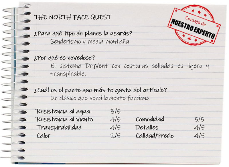 Las 5 mejores chaquetas de montaña para esta primavera : The North Face Quest