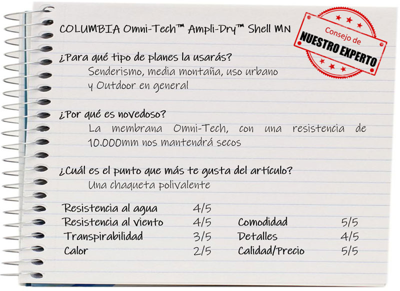 Las 5 mejores chaquetas de montaña para esta primavera : Columbia Omni-Tech™ Ampli-Dry™ Shell MN