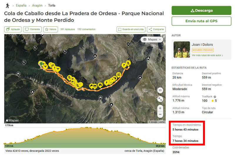 calcular la duración de un recorrido en la montaña
