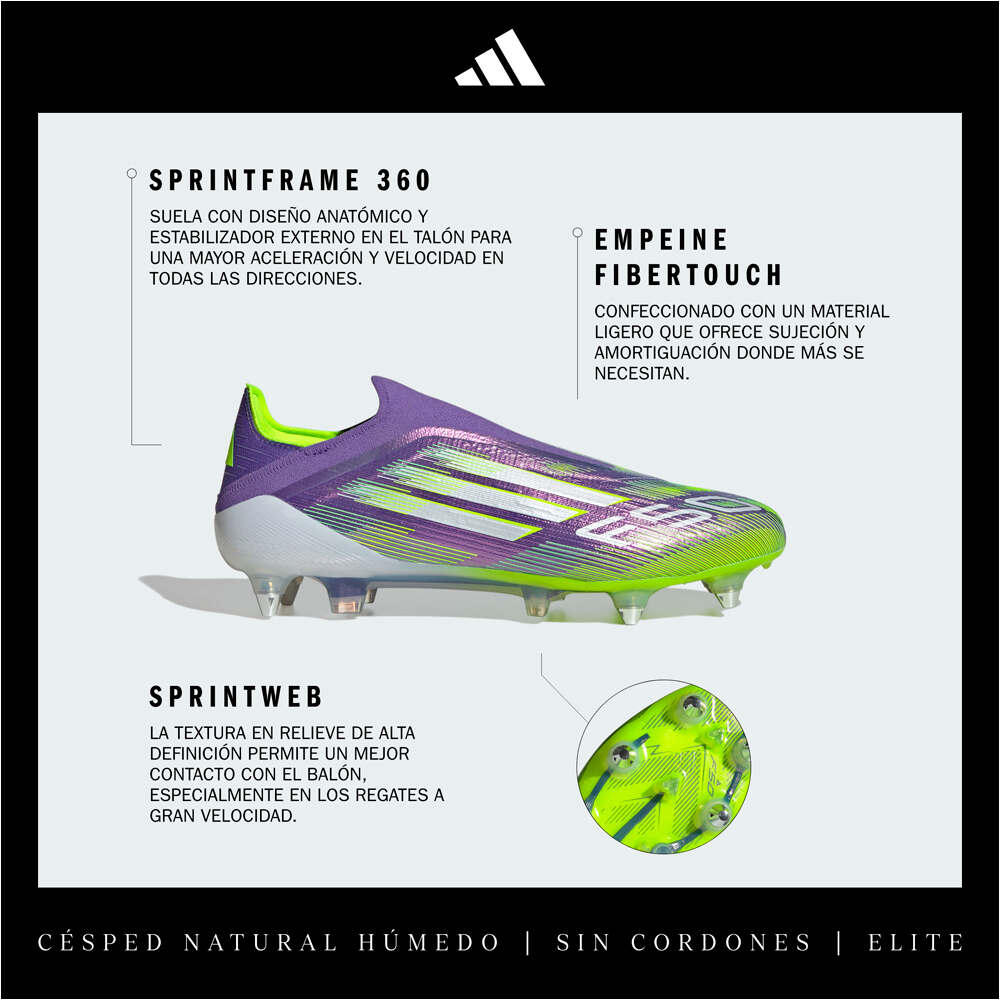 adidas botas de futbol cesped natural F50 ELITE LACELESS SOFT GROUND MORADO 06