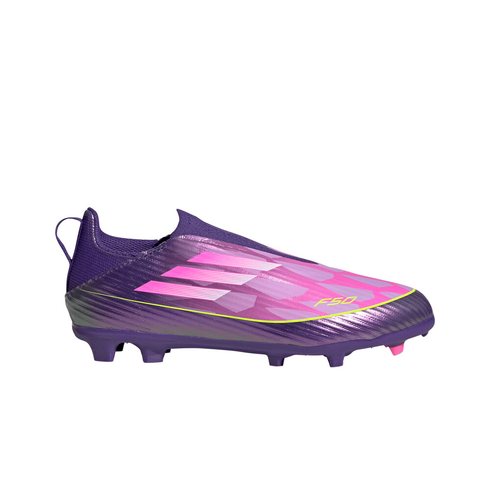 adidas botas de futbol niño cesped artificial F50 LAMINE LEAGUE FG/MG MORADO lateral exterior