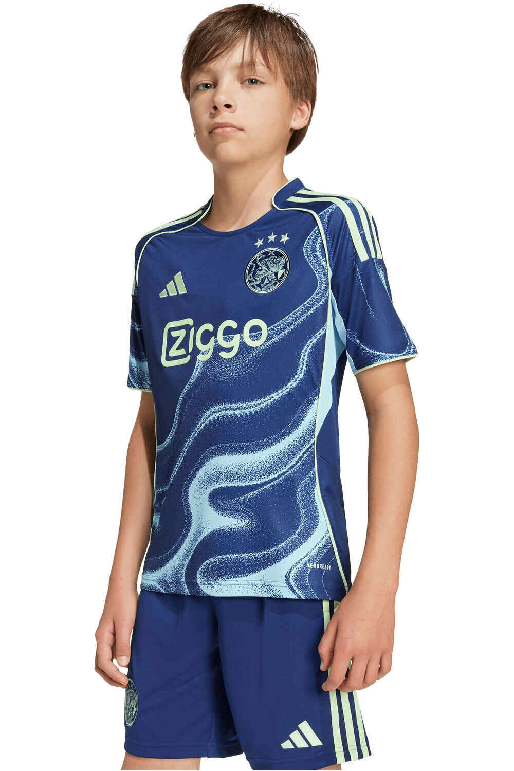 adidas camiseta de fútbol oficiales niño AJAX 25/26 SEGUNDA EQUIPACION AZUL vista frontal