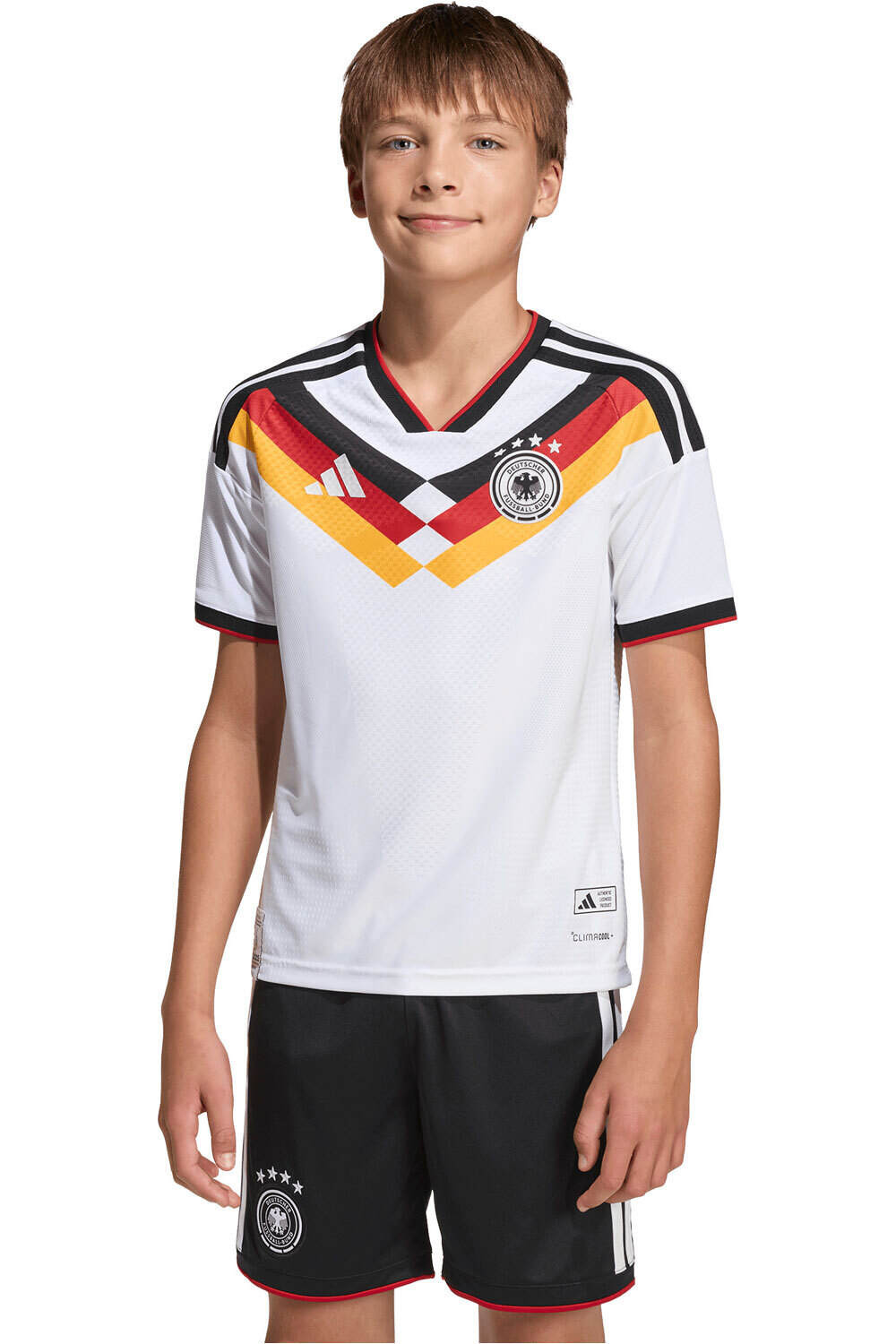 adidas camiseta de fútbol oficiales niño ALEMANIA MUNDIAL 2026 PRIMERA EQUIPACION BLANCO vista frontal