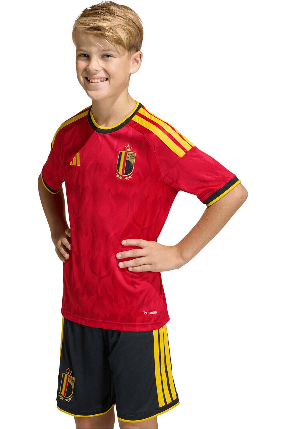 adidas camiseta de fútbol oficiales niño BELGICA MUNDIAL 2026 PRIMERA EQUIPACION ROJO vista frontal