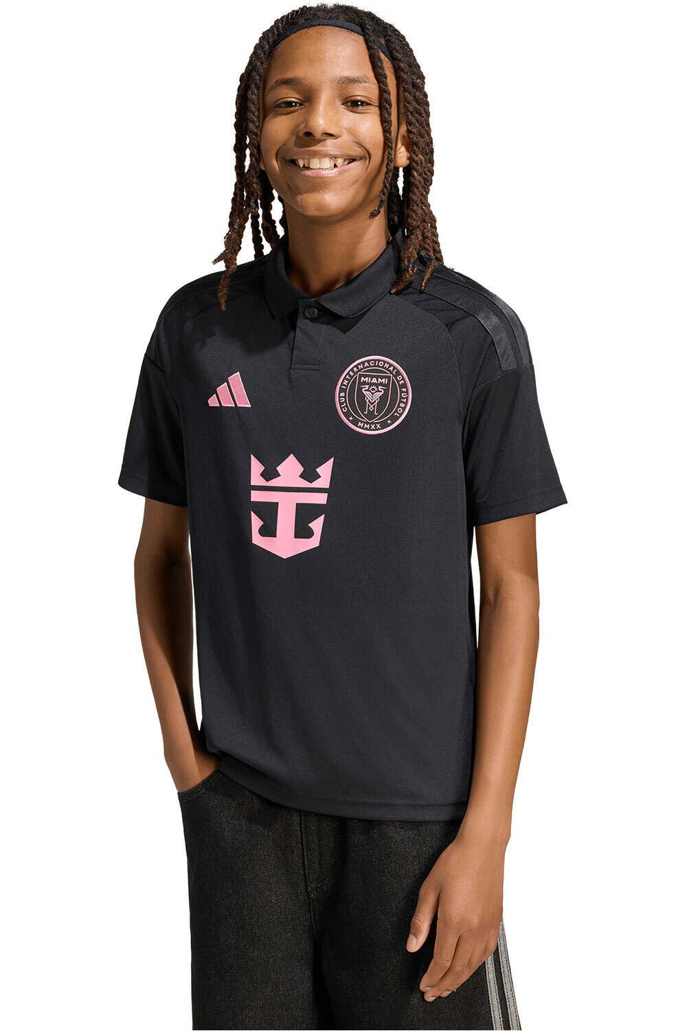 adidas camiseta de fútbol oficiales niño INTER MIAMI 25/26 SEGUNDA EQUIPACION MESSI NEGRO vista frontal