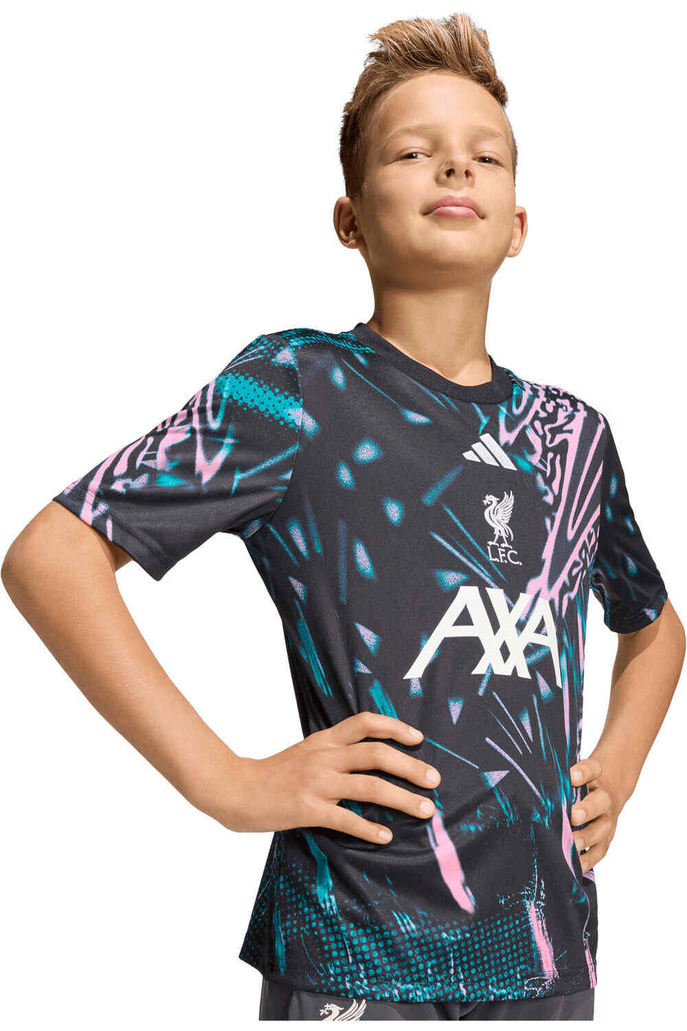 adidas camiseta de fútbol oficiales niño LIVERPOOL 25/26 PREMATCH NEGRO vista detalle