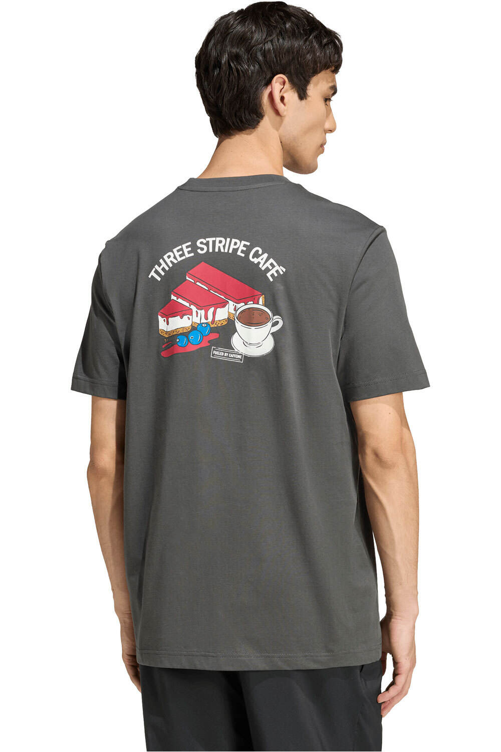 adidas camiseta manga corta hombre COFFEE CAFE CHEESCAKE GRAPHIC GRIS vista trasera