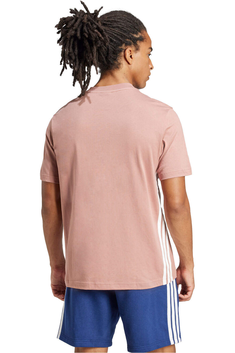 adidas camiseta manga corta hombre ESSENTIALS 3 STRIPES ROSA vista trasera