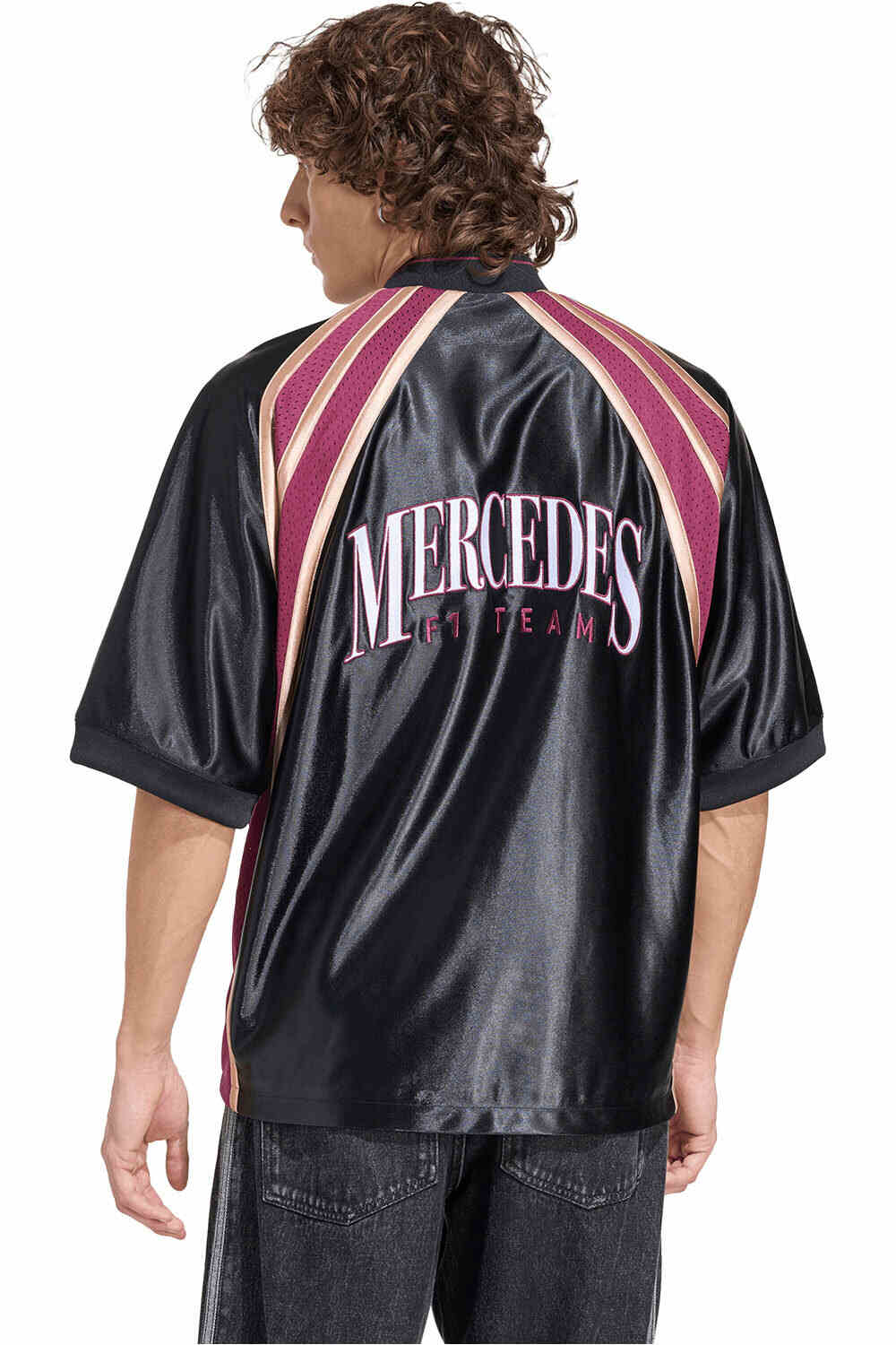 adidas camiseta manga corta hombre MERCEDES - AMG PETRONAS FORMULA ONE TEAM LAS VEGAS BASEBALL ROSA vista trasera