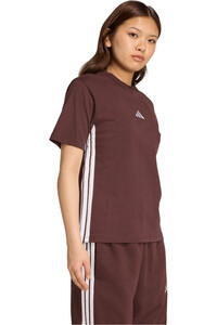 adidas camiseta manga corta mujer ESSENTIALS 3 STRIPES MARRON vista detalle