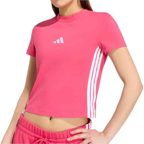 adidas camiseta manga corta mujer ESSENTIALS 3 STRIPES ROSA