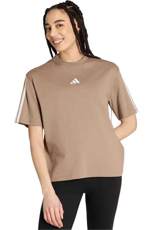 adidas camiseta manga corta mujer ESSENTIALS BOYFRIEND 3 STRIPES MARRON