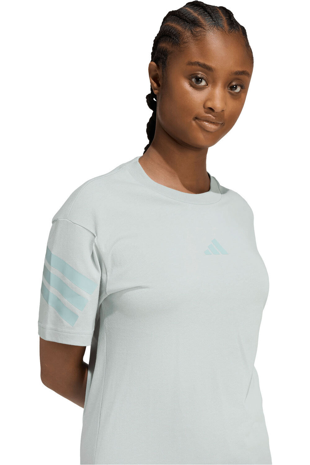 adidas camiseta manga corta mujer FUTURE ICONS 3 STRIPES AZUL vista detalle