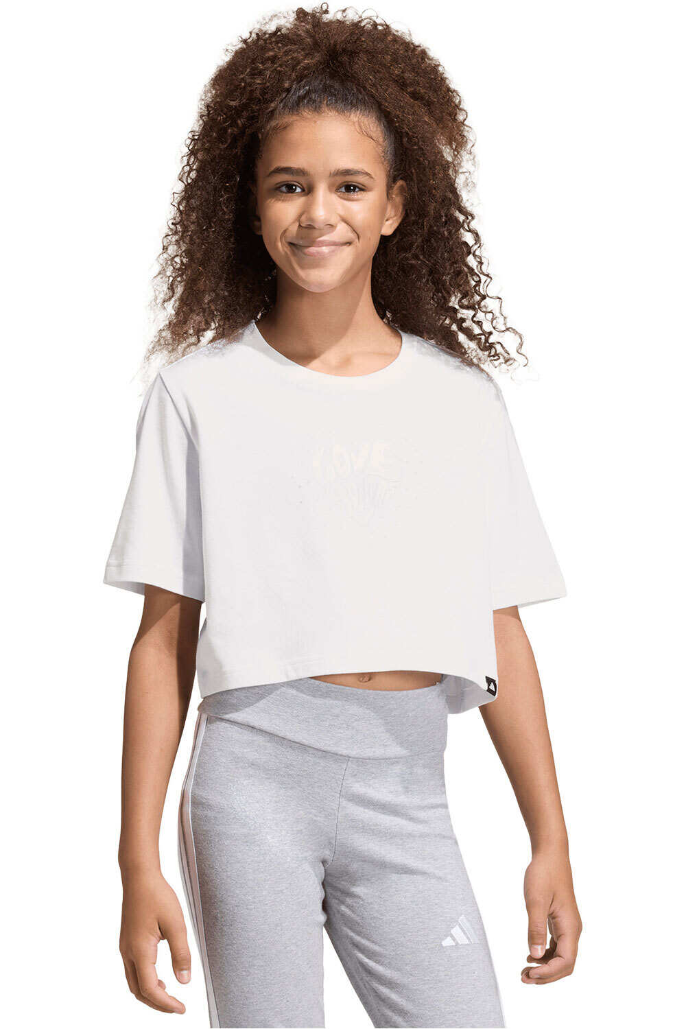 adidas camiseta manga corta niña EVERYDAY GLAMPED GRAPHIC BLANCO vista frontal