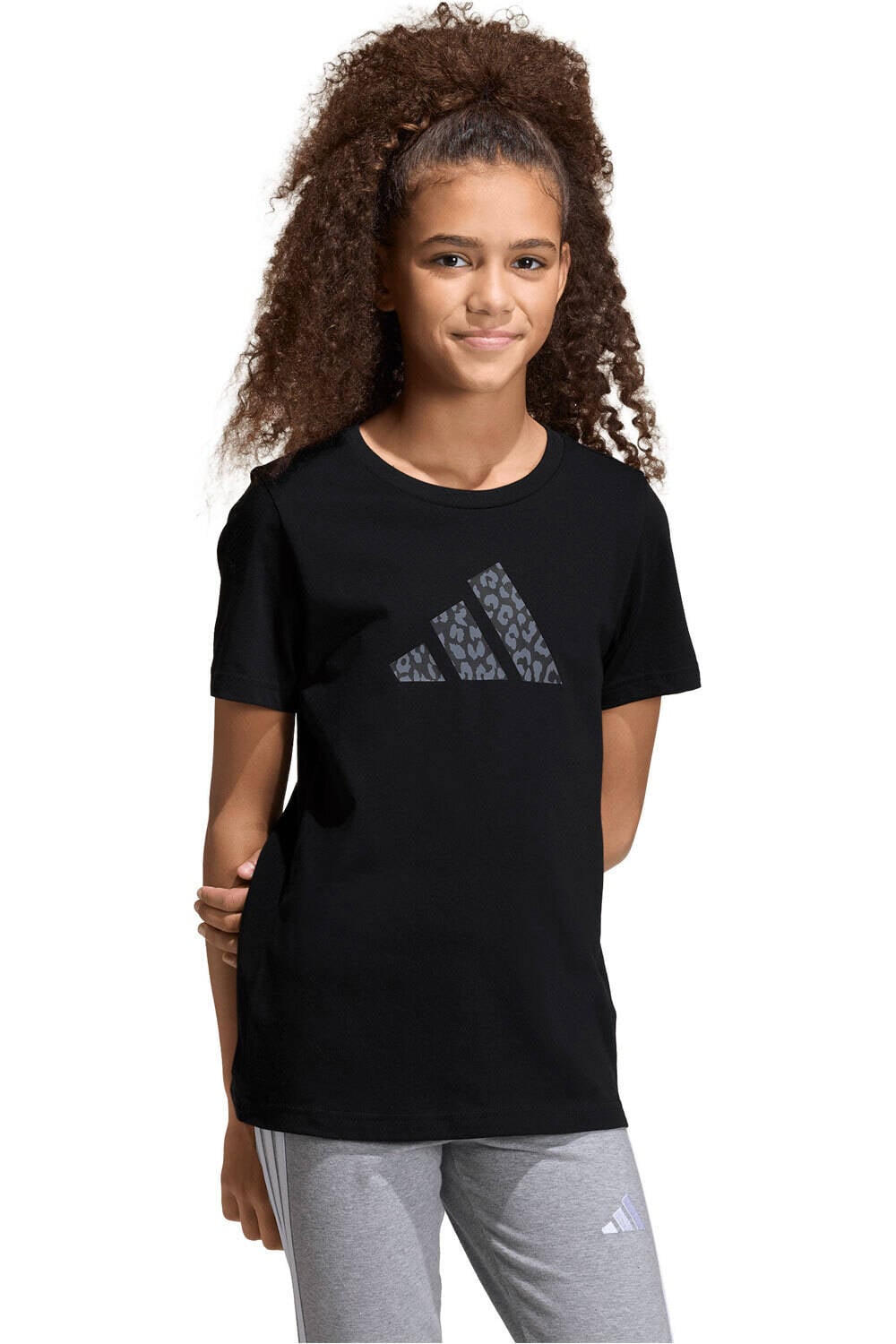 adidas camiseta manga corta niño JUNIOR GIRLS ANIMAL PRINT GRAPHIC NEGRO vista frontal