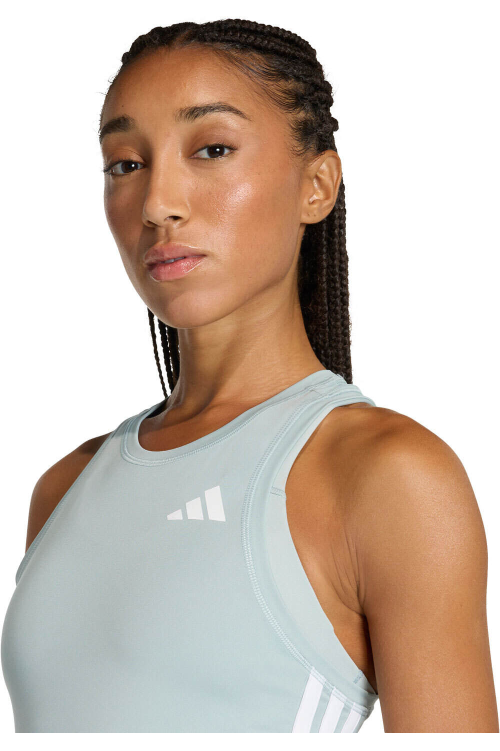 adidas camiseta tirantes fitness mujer WORKOUT ESSENTIALS 3-STRIPES AZUL vista detalle