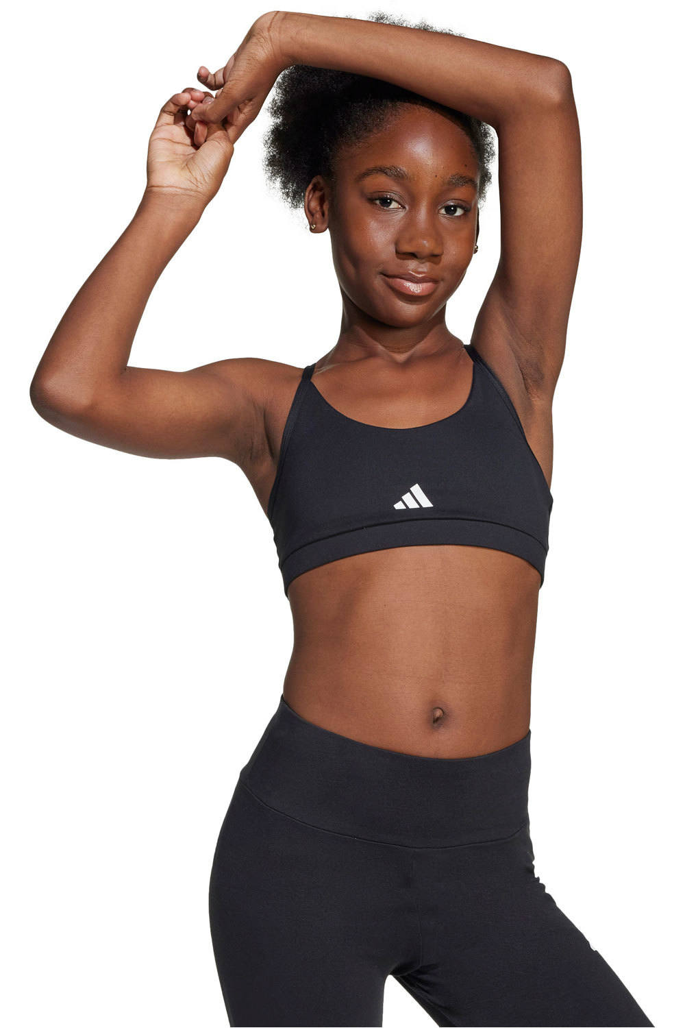 adidas camiseta tirantes niña TRAIN ESSENTIALS MEDIUM SUPPORT NEGRO vista frontal