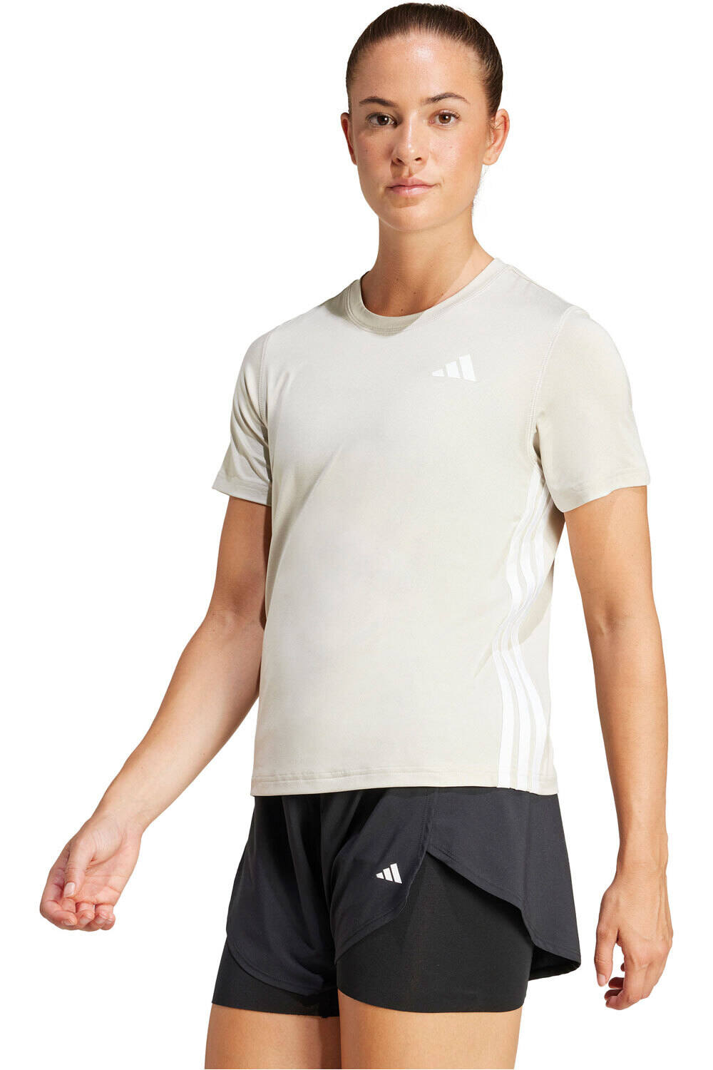 adidas camisetas fitness mujer 3 STRIPES AZUL vista frontal