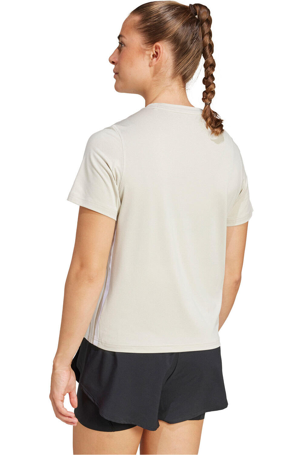 adidas camisetas fitness mujer 3 STRIPES AZUL vista trasera