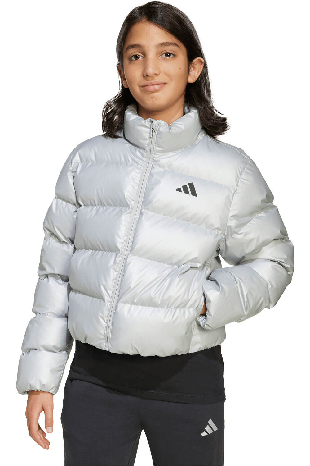 adidas chamarra niño GLAM GRIS vista frontal