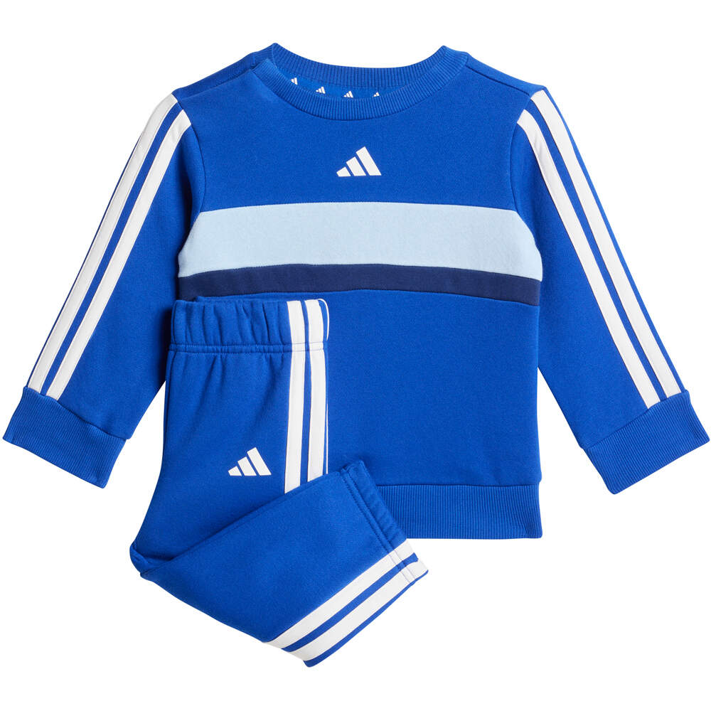 adidas chándal bebé SEASONAL ESSENTIALS TIBERIO 3 STRIPES CREW SET AZUL vista frontal