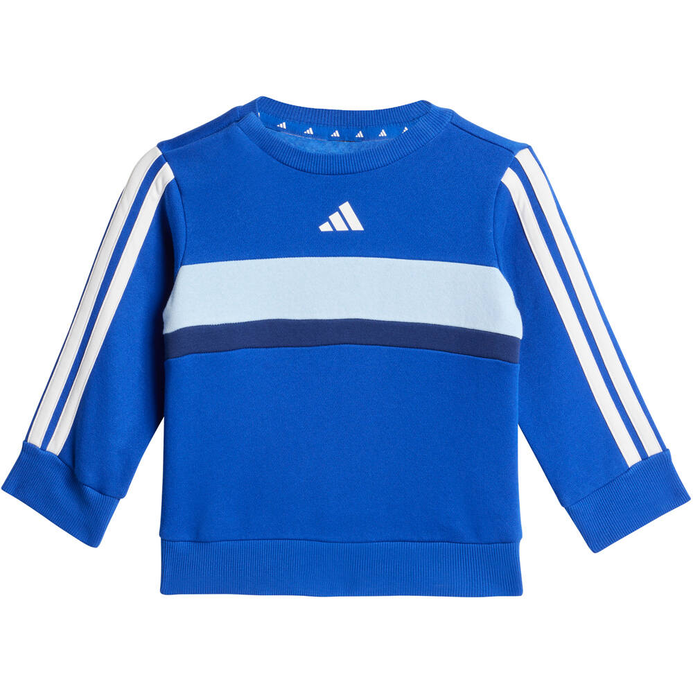 adidas chándal bebé SEASONAL ESSENTIALS TIBERIO 3 STRIPES CREW SET AZUL vista trasera