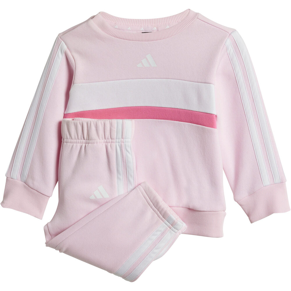 adidas chándal bebé SEASONAL ESSENTIALS TIBERIO 3 STRIPES CREW SET ROSA vista frontal