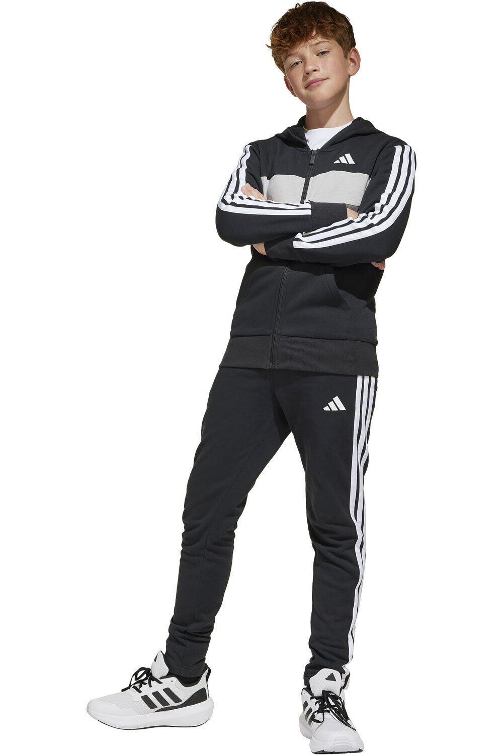 adidas chándal niño SEASONAL ESSENTIALS TIBERIO 3 STRIPES NEGRO vista frontal