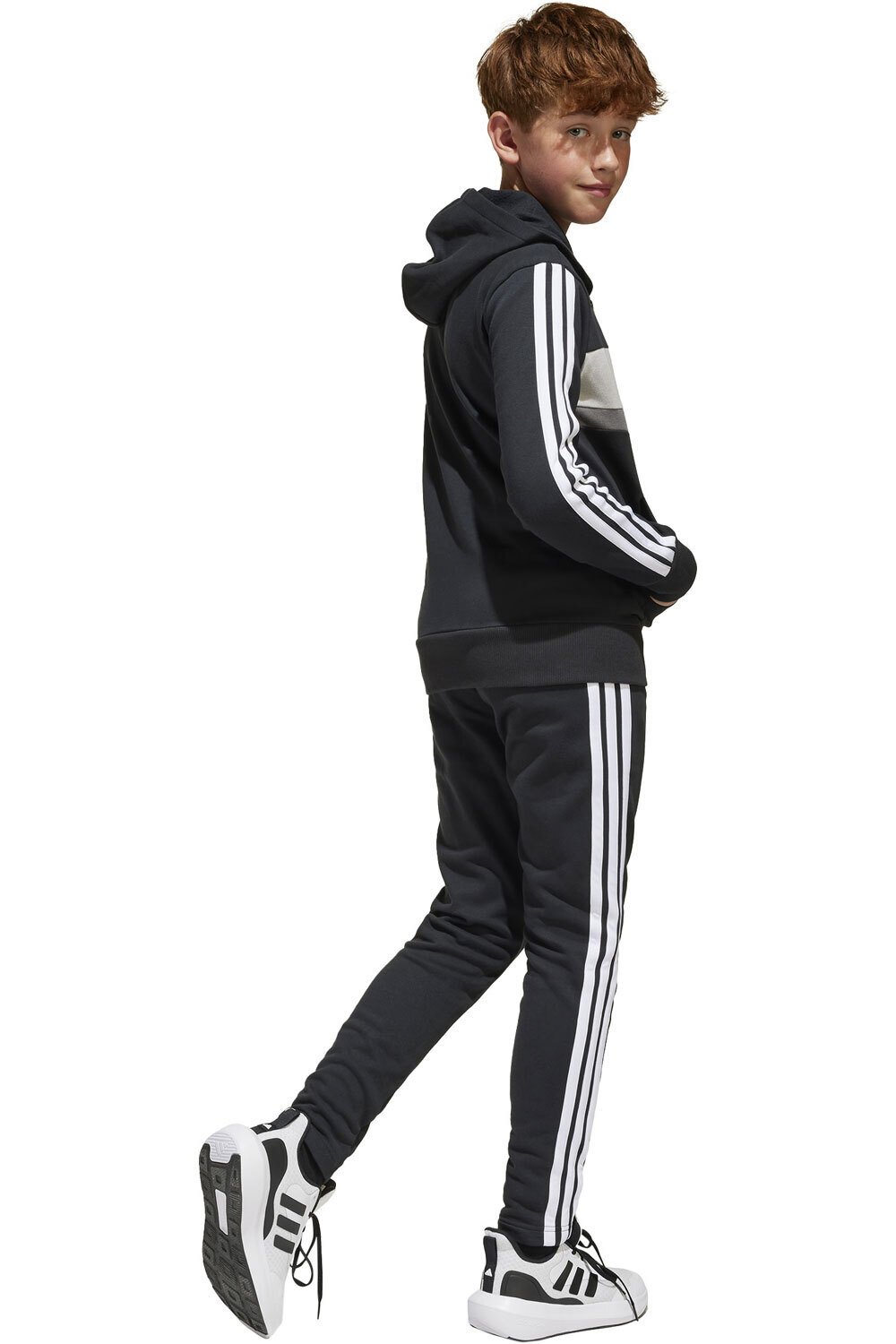adidas chándal niño SEASONAL ESSENTIALS TIBERIO 3 STRIPES NEGRO vista trasera