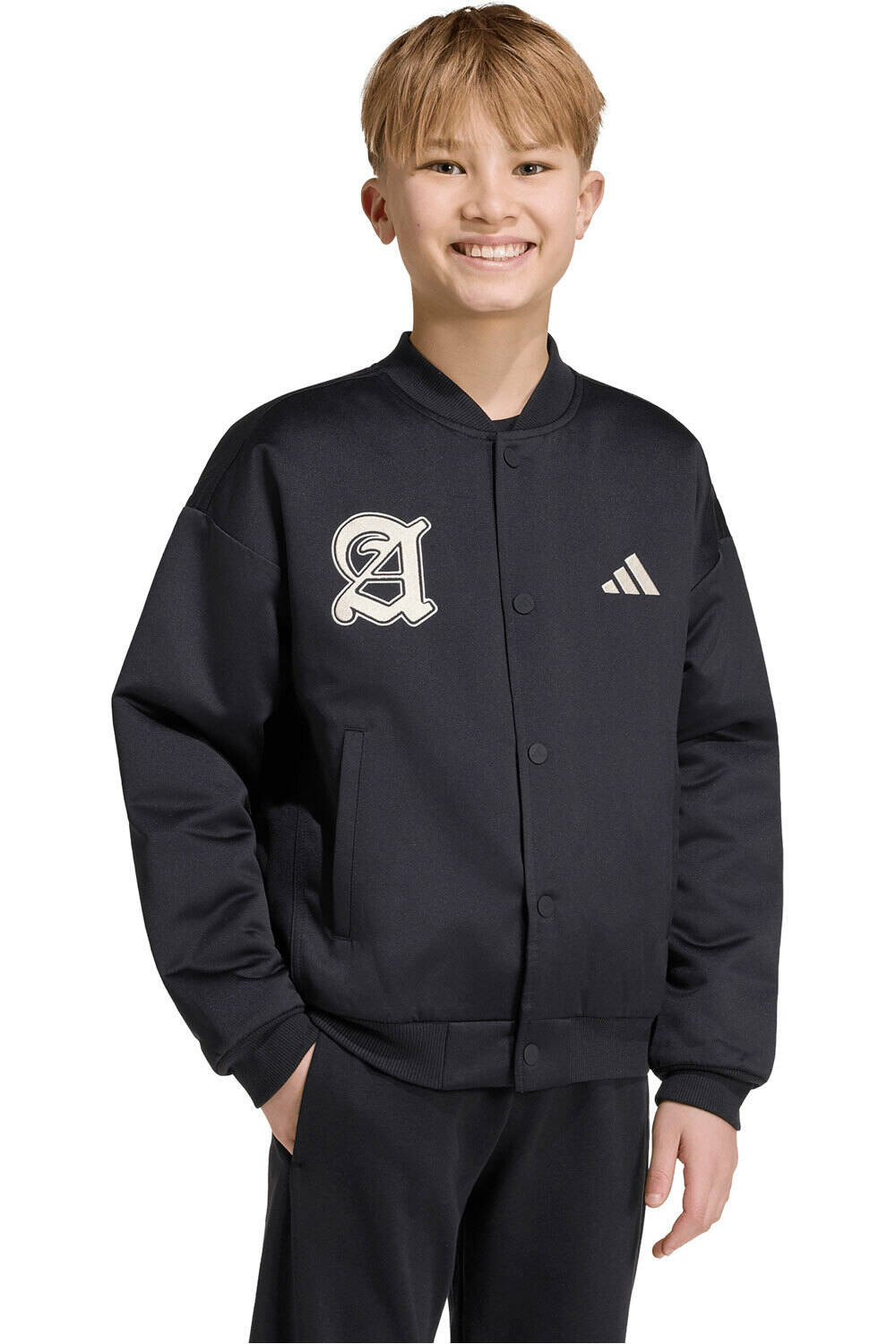 adidas chaqueta niño CHAQUETA DE RASO STADIUM NEGRO vista frontal