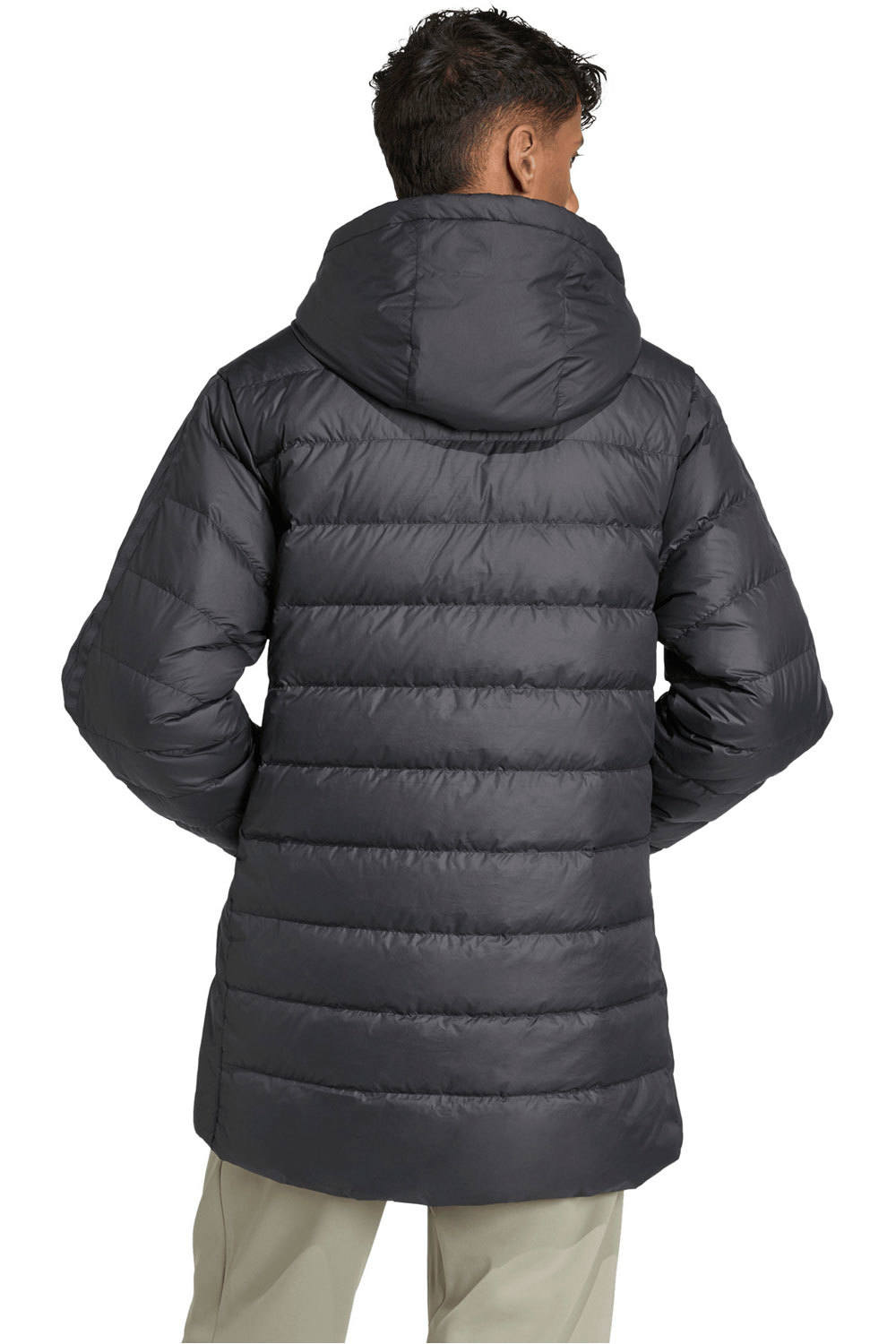 adidas chaquetas hombre ESSENTIALS 3 STRIPES NEGRO vista trasera
