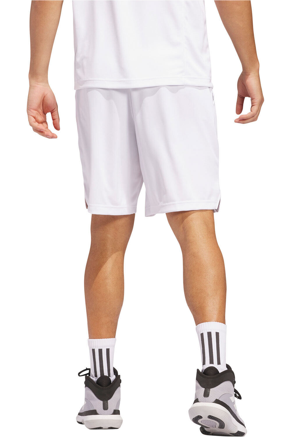 adidas pantalón baloncesto LEGENDS 3 STRIPES BLANCO vista trasera