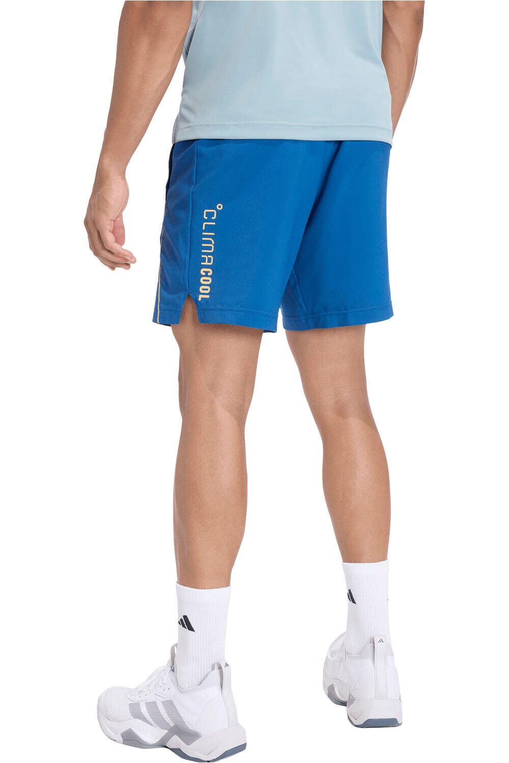 adidas pantalón corto fitness hombre TECH APPAREL CLIMACOOL AZUL vista trasera