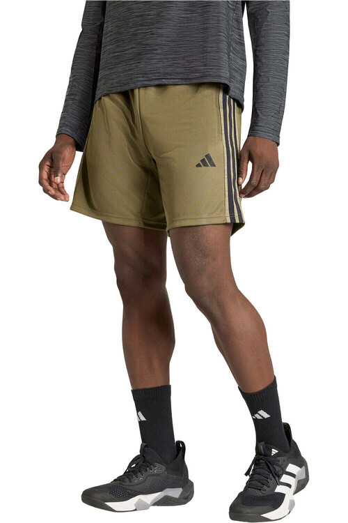 adidas pantalón corto fitness hombre WORKOUT ESSENTIALS ALL-SET 3-STRIPES KNIT VERDE