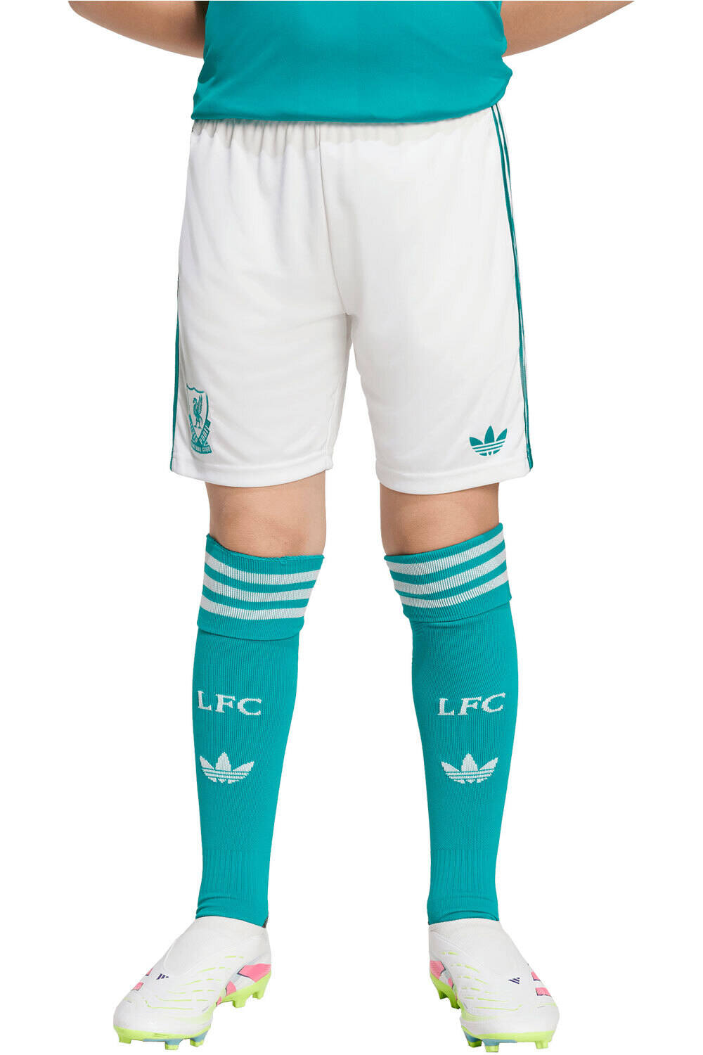 adidas pantalones fútbol oficiales niño LIVERPOOL 25/26 TERCERA EQUIPACION BLANCO vista frontal