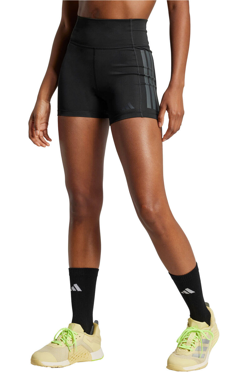 adidas pantalones y mallas cortas fitness mujer OPTIME 3 STRIPES NEGRO vista frontal