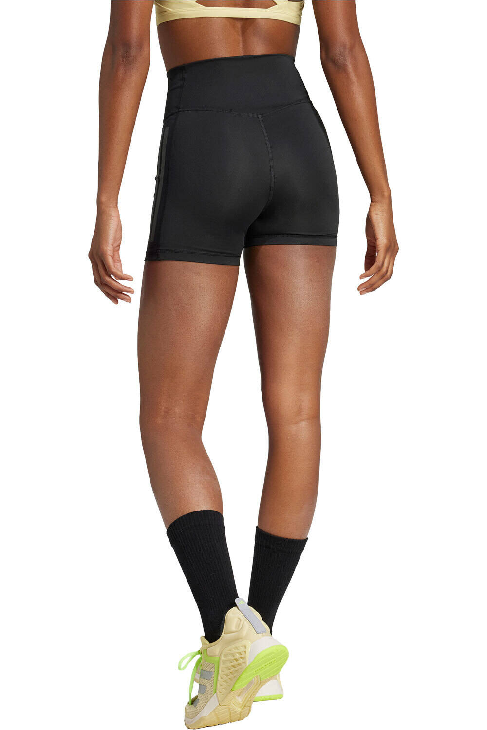 adidas pantalones y mallas cortas fitness mujer OPTIME 3 STRIPES NEGRO vista trasera