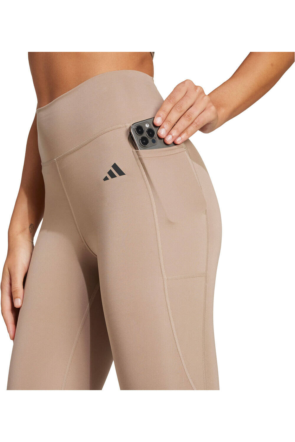 adidas pantalones y mallas largas fitness mujer OPTIME ESSENTIALS STASH POCKET MARRON 03