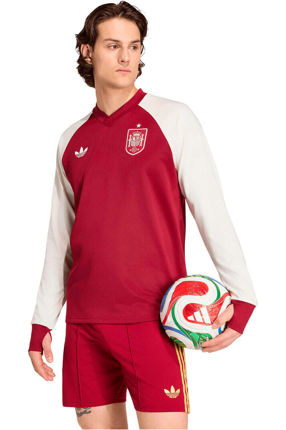 adidas sudadera entrenamiento fútbol ESPAÑA MUNDIAL 2026 SEGUNDA EQUIPACION PREMATCH ROJO vista frontal