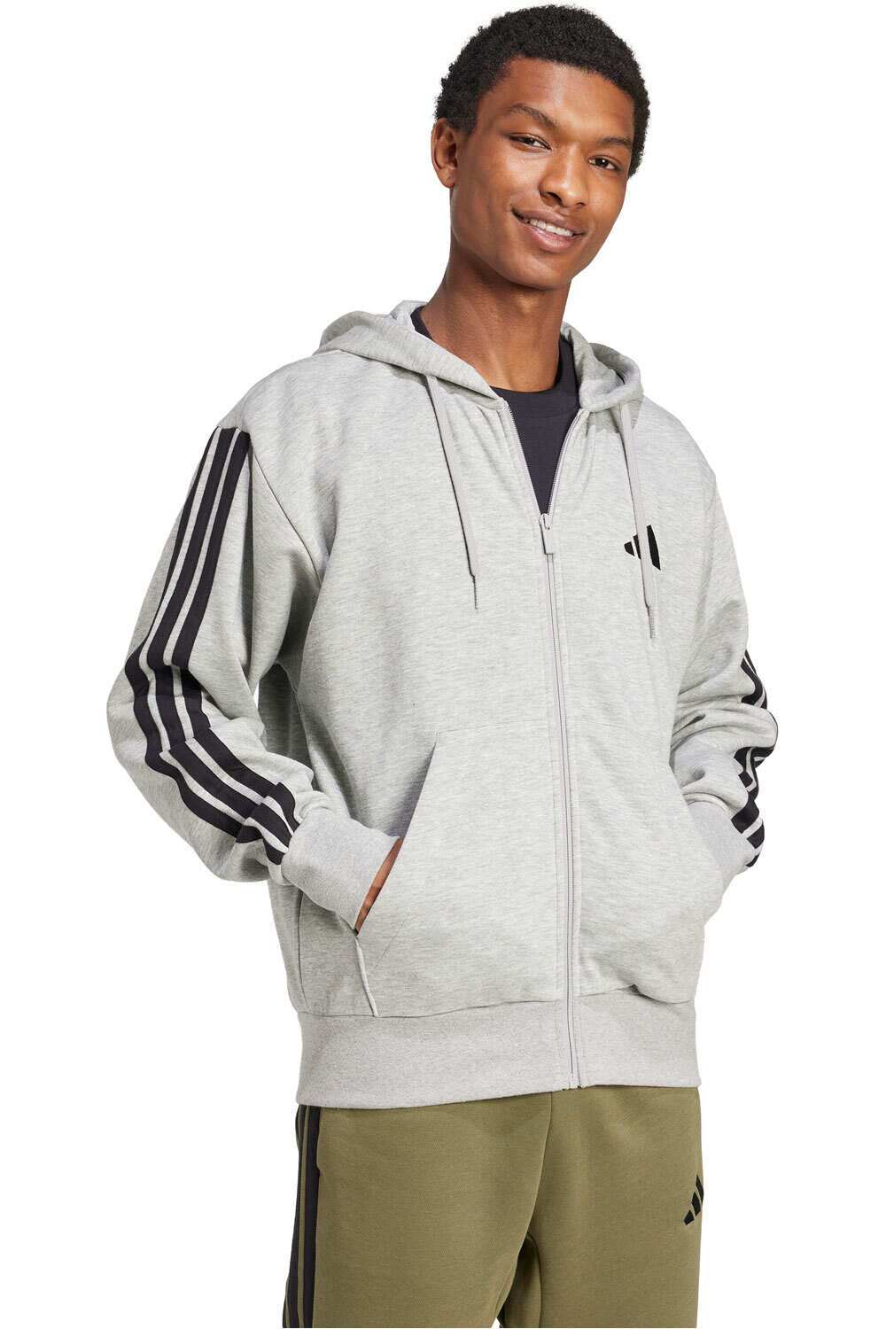 adidas sudadera hombre ESSENTIALS 3 STRIPES GRIS vista detalle
