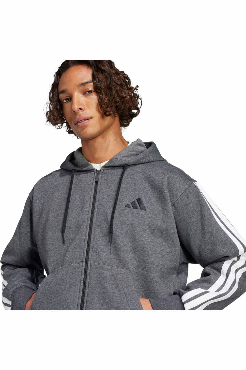 adidas sudadera hombre ESSENTIALS 3 STRIPES GRIS vista detalle
