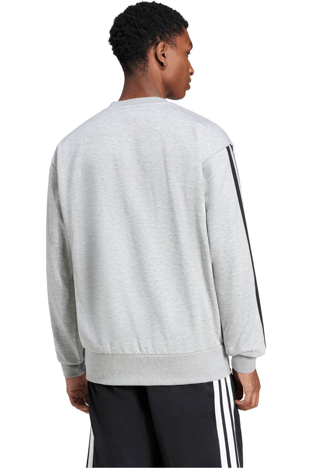 adidas sudadera hombre ESSENTIALS 3 STRIPES GRIS vista trasera