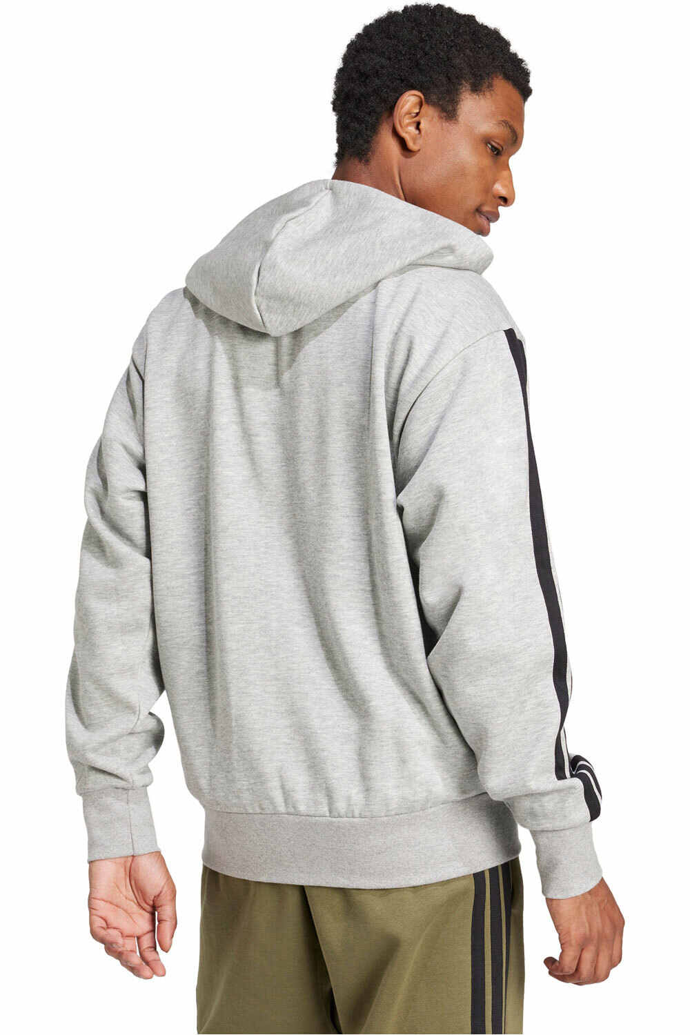 adidas sudadera hombre ESSENTIALS 3 STRIPES GRIS vista trasera
