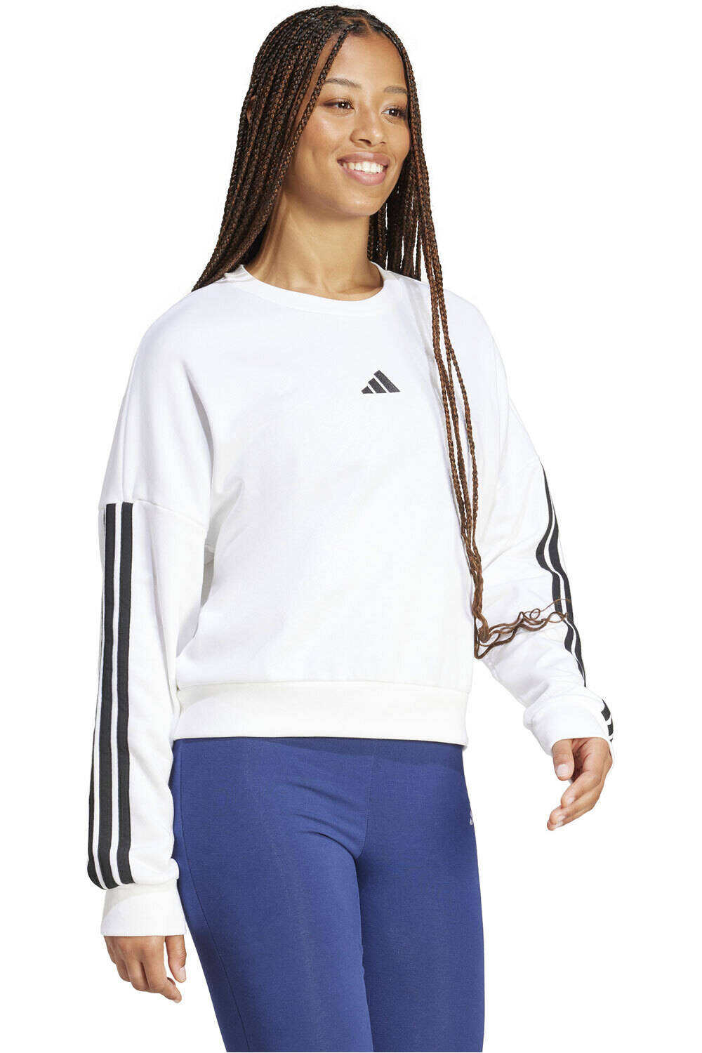 adidas sudadera mujer ESSENTIALS 3 STRIPES BLANCO vista detalle