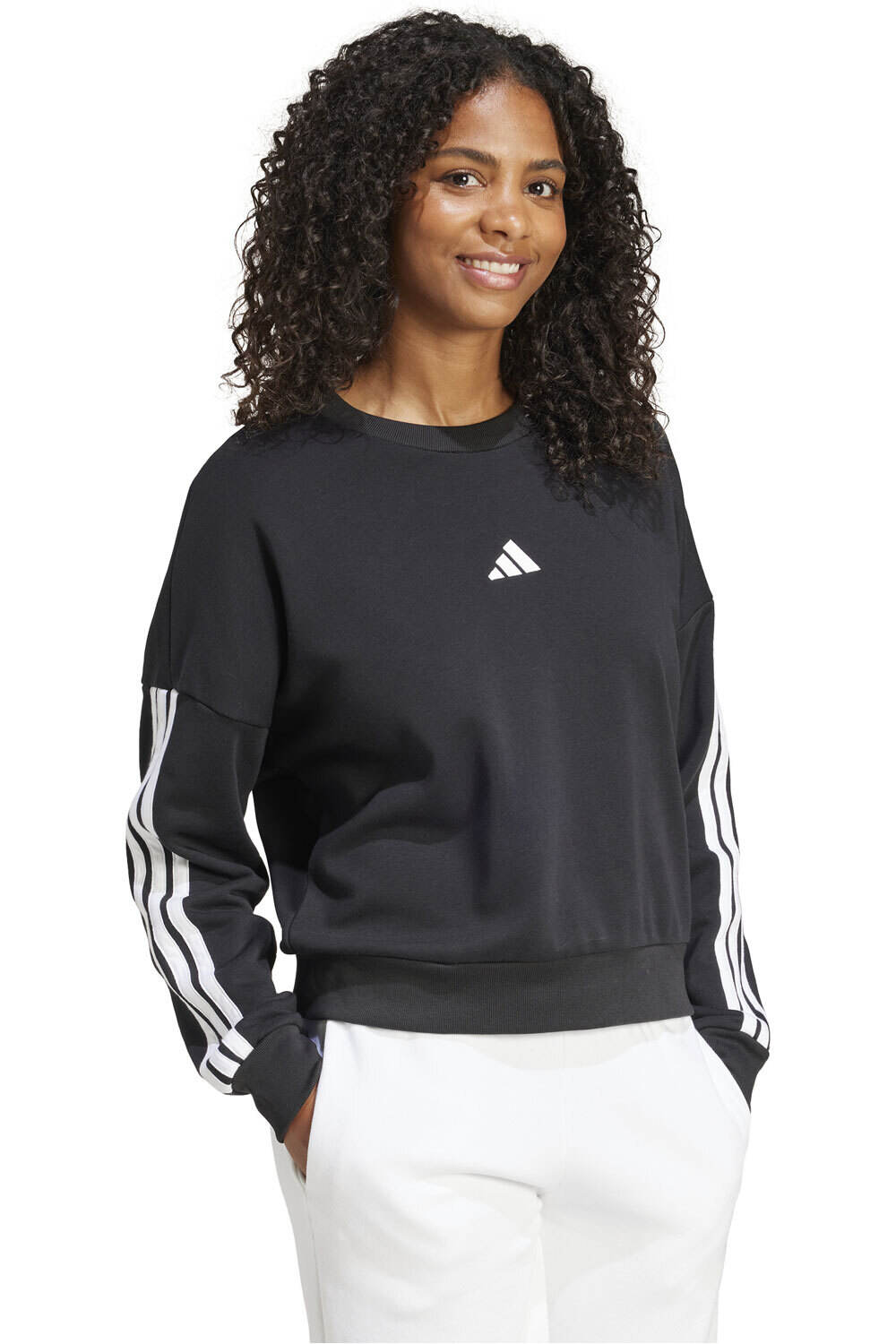 adidas sudadera mujer ESSENTIALS 3 STRIPES NEGRO vista detalle